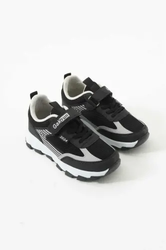 Unisex Çocuk Cırtlı lastikli Rahat Günlük Sneaker anorak Spor Ayakkabı hafif poli taban - SIYAH BEYAZ - 5
