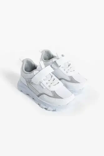 Unisex Çocuk Cırtlı lastikli Rahat Günlük Sneaker anorak Spor Ayakkabı hafif poli taban-BEYAZ - 1