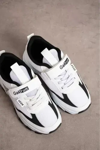 Unisex Çocuk Cırtlı lastikli Rahat Günlük Sneaker anorak Spor Ayakkabı hafif poli taban-BEYAZ SIYAH - 6