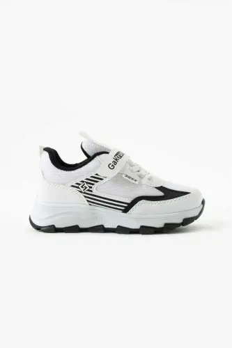 Unisex Çocuk Cırtlı lastikli Rahat Günlük Sneaker anorak Spor Ayakkabı hafif poli taban-BEYAZ SIYAH - 5