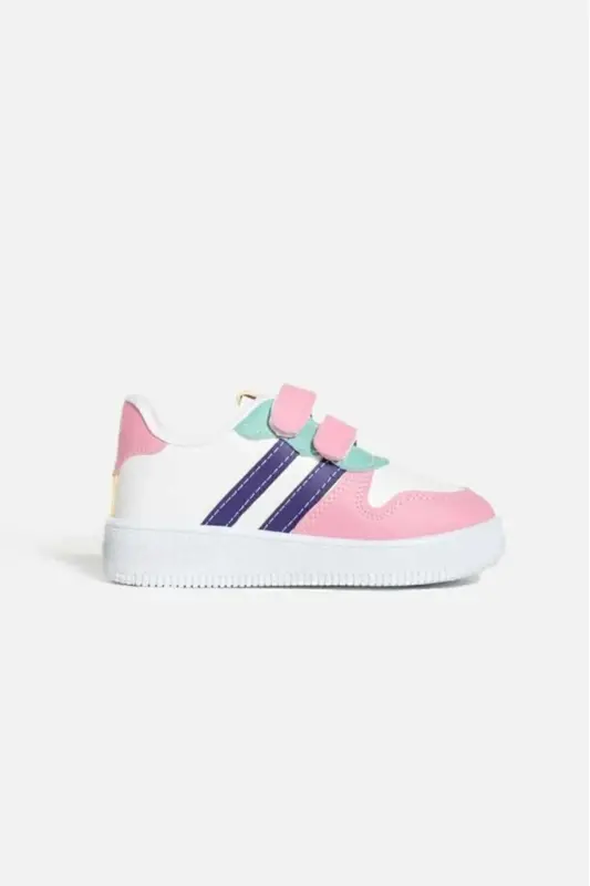 Unisex Çocuk Cırtlı Rahat Günlük Sneaker Spor Ayakkabı - BEYAZ MOR - 2