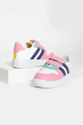 Unisex Çocuk Cırtlı Rahat Günlük Sneaker Spor Ayakkabı - BEYAZ MOR - 3