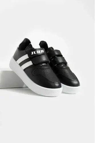 Unisex Çocuk Cırtlı Rahat Günlük Sneaker Spor Ayakkabı - SIYAH BEYAZ 
