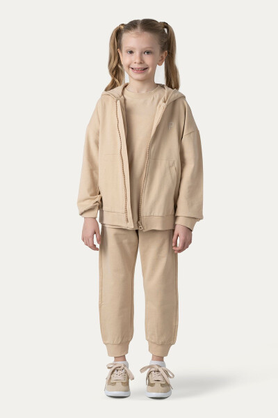 Unisex Çocuk Fermuarlı Bej Sweatshirt - 037-Bej - 6