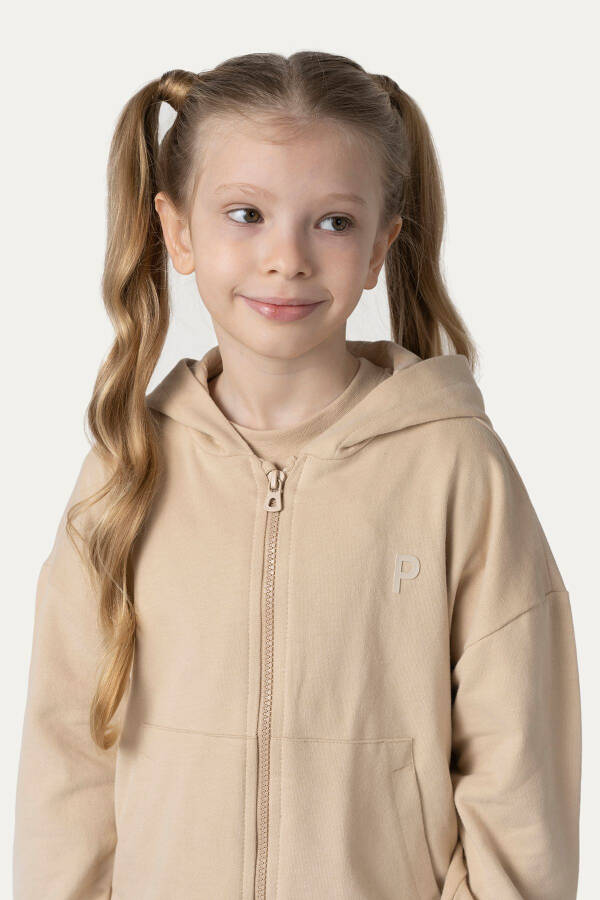 Unisex Çocuk Fermuarlı Bej Sweatshirt - 037-Bej - 7