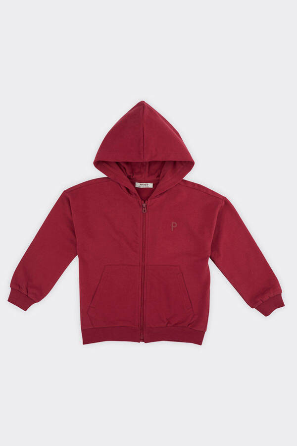 Unisex Çocuk Fermuarlı Bordo Sweatshirt - 035-Bordo - 9