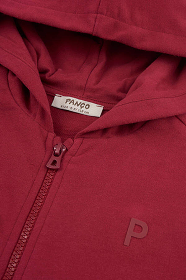 Unisex Çocuk Fermuarlı Bordo Sweatshirt - 035-Bordo - 11