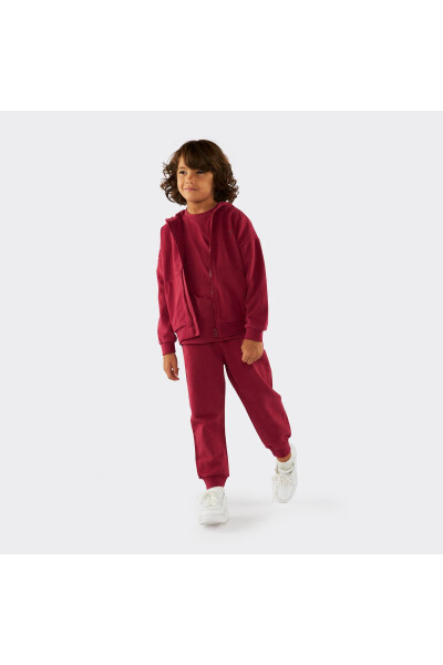 Unisex Çocuk Fermuarlı Bordo Sweatshirt - 035-Bordo - 12