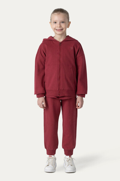 Unisex Çocuk Fermuarlı Bordo Sweatshirt - 035-Bordo - 14
