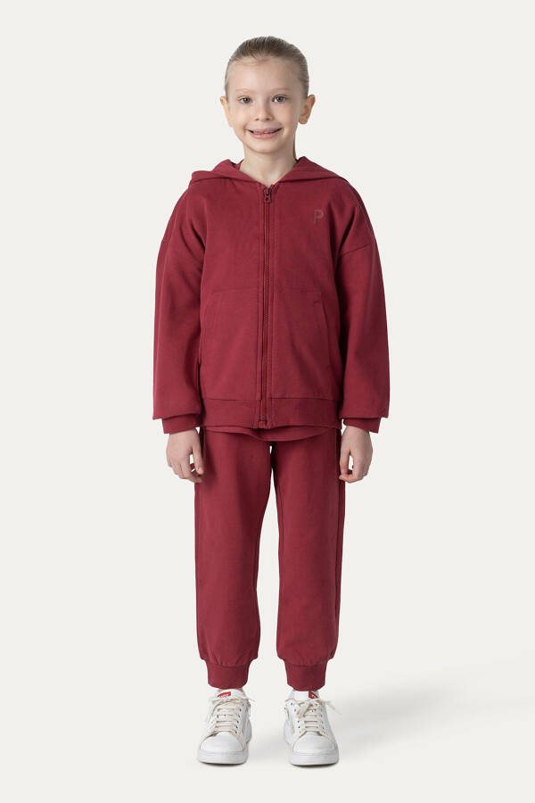 Unisex Çocuk Fermuarlı Bordo Sweatshirt - 035-Bordo - 14