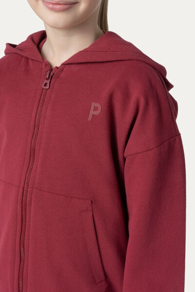 Unisex Çocuk Fermuarlı Bordo Sweatshirt - 035-Bordo - 16