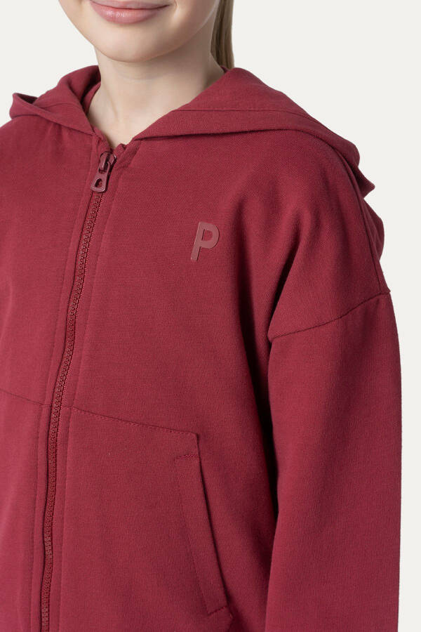 Unisex Çocuk Fermuarlı Bordo Sweatshirt - 035-Bordo - 16