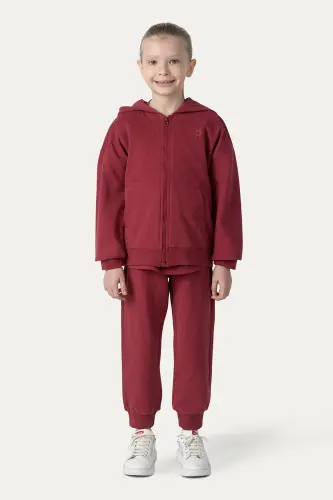 Unisex Çocuk Fermuarlı Bordo Sweatshirt - 035-Bordo - 6