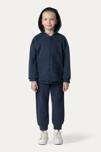 Unisex Çocuk Fermuarlı Lacivert Sweatshirt - 002-Lacivert - 6