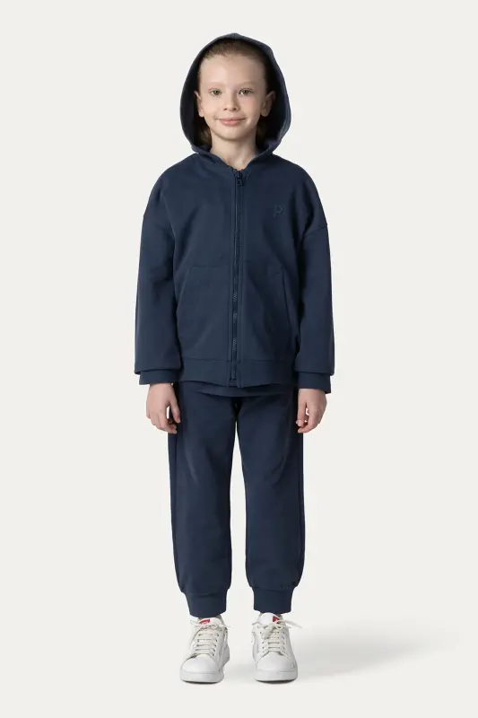 Unisex Çocuk Fermuarlı Lacivert Sweatshirt - 002-Lacivert - 6