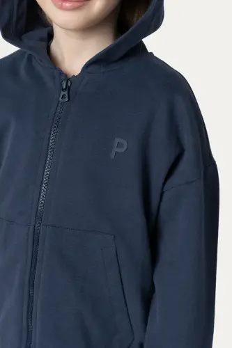 Unisex Çocuk Fermuarlı Lacivert Sweatshirt - 002-Lacivert - 8