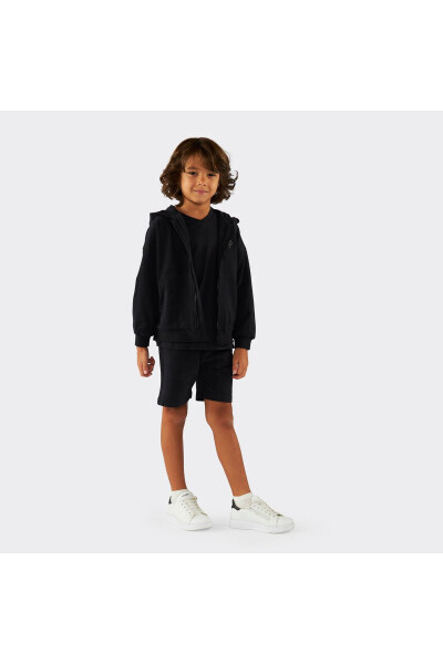 Unisex Çocuk Fermuarlı Siyah Sweatshirt - 004-Siyah - 4