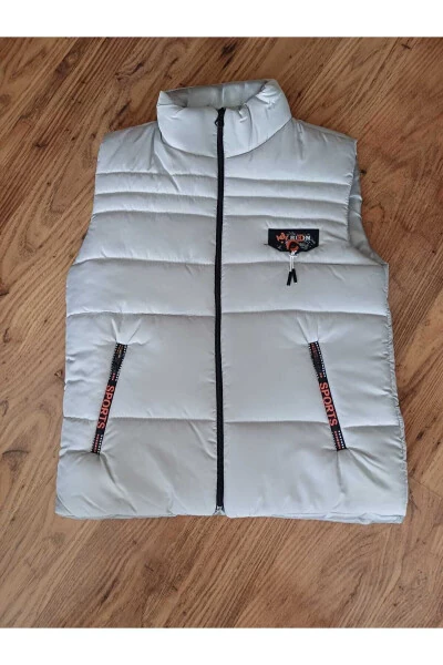 Unisex Çocuk 3-12 Yaş Micro Kapitone Saks Şişme Yelek-A.Gri/Bej - Modazone (1)