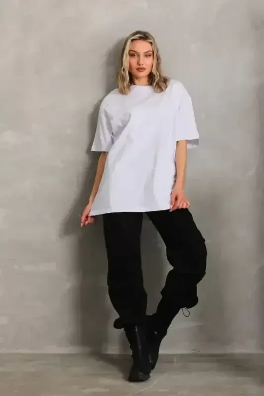 Unisex Crew Neck 20/1 Plain Oversize T-Shirt - White - 1