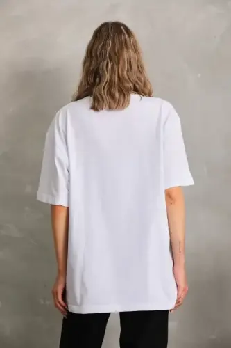 Unisex Crew Neck 20/1 Plain Oversize T-Shirt - White - 3