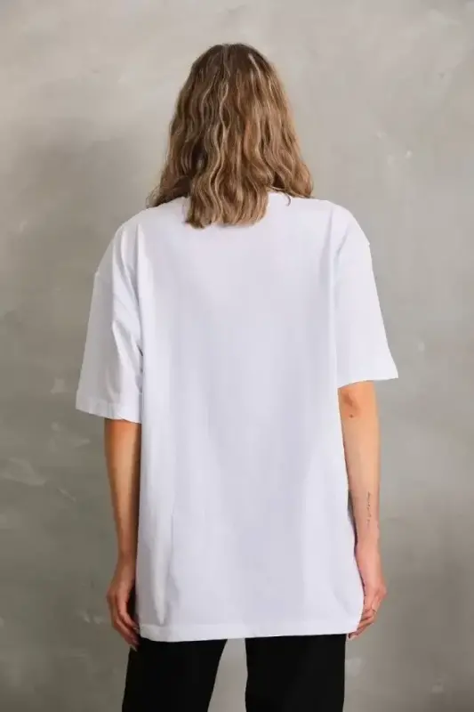Unisex Crew Neck 20/1 Plain Oversize T-Shirt - White - 3