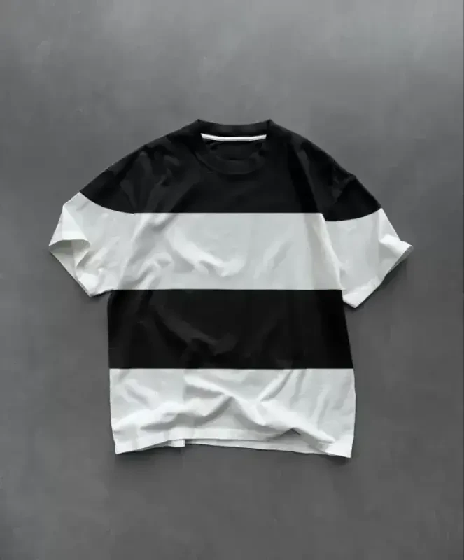 Unisex Crew Neck Panel T-Shirt - Black - 1