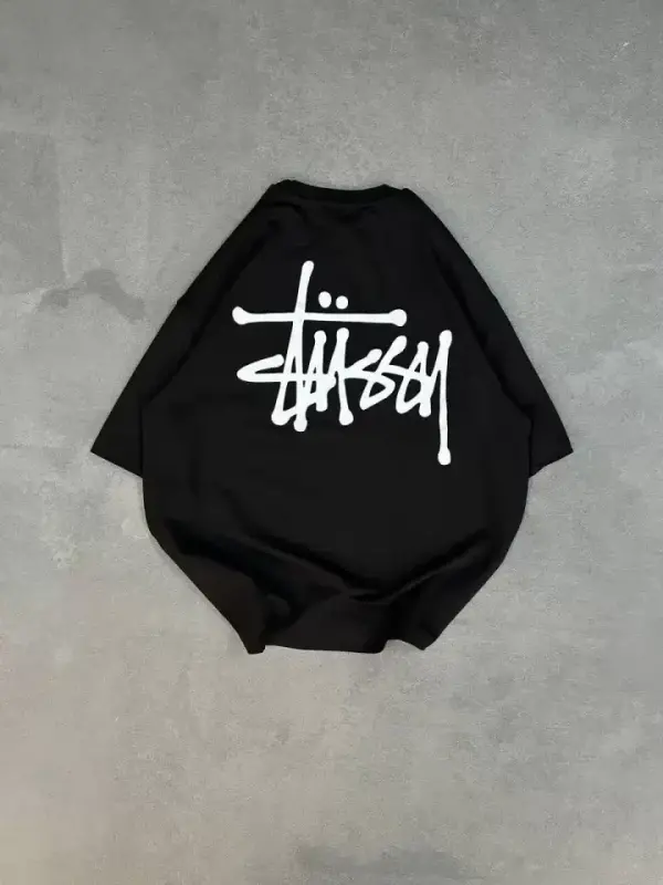 Unisex Crew Neck Printed Oversize T-Shirt - Black - 2