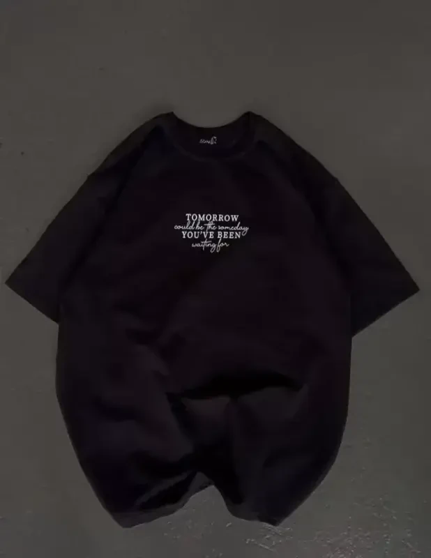 Unisex Crew Neck Printed Oversize T-Shirt - Black - BÜYÜKBEDENIZ