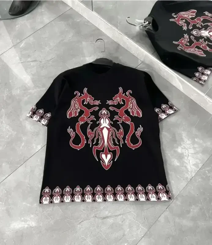 Unisex Crew Neck Printed Oversize T-Shirt - Black - 1