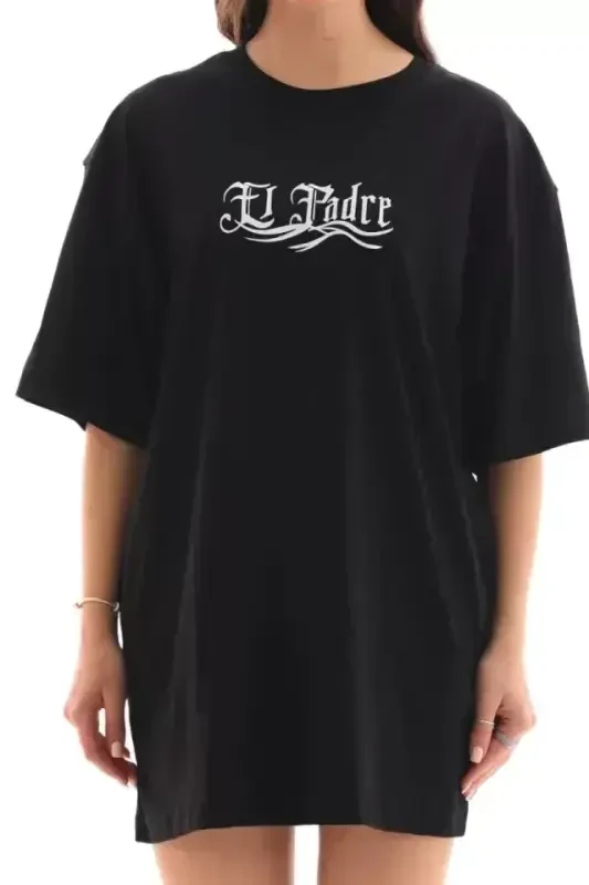 Unisex Crew Neck Printed Oversize T-Shirt - Black - 4