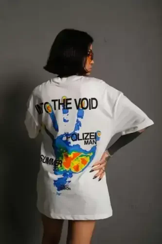 Unisex Crew Neck Printed Oversize T-Shirt - White - BÜYÜKBEDENIZ (1)