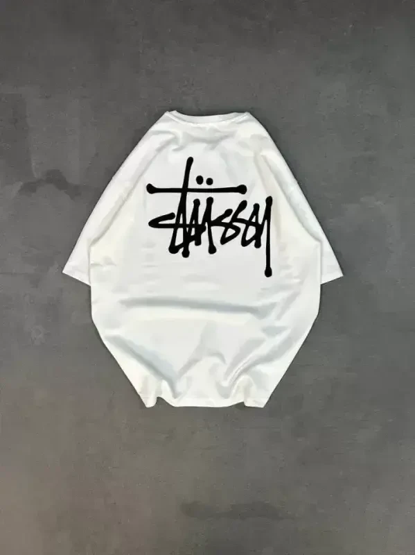 Unisex Crew Neck Printed Oversize T-Shirt - White - 2