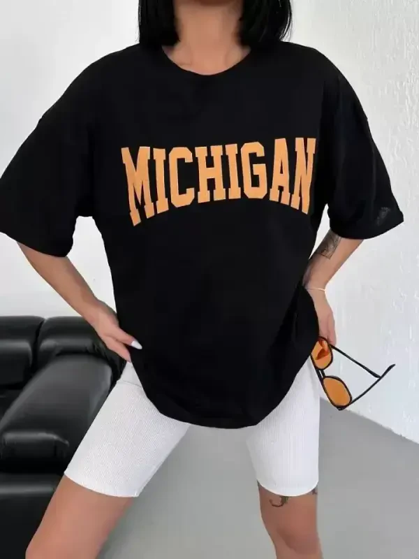 Unisex Crew Neck Printed Oversize T-Shirt - White - 3