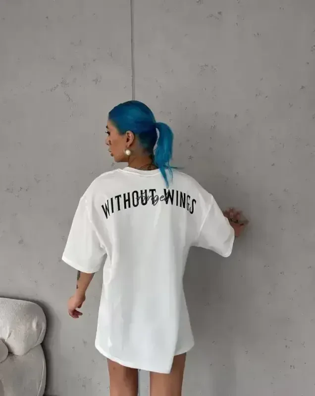 Unisex Crew Neck Printed Oversize T-Shirt - White - 3