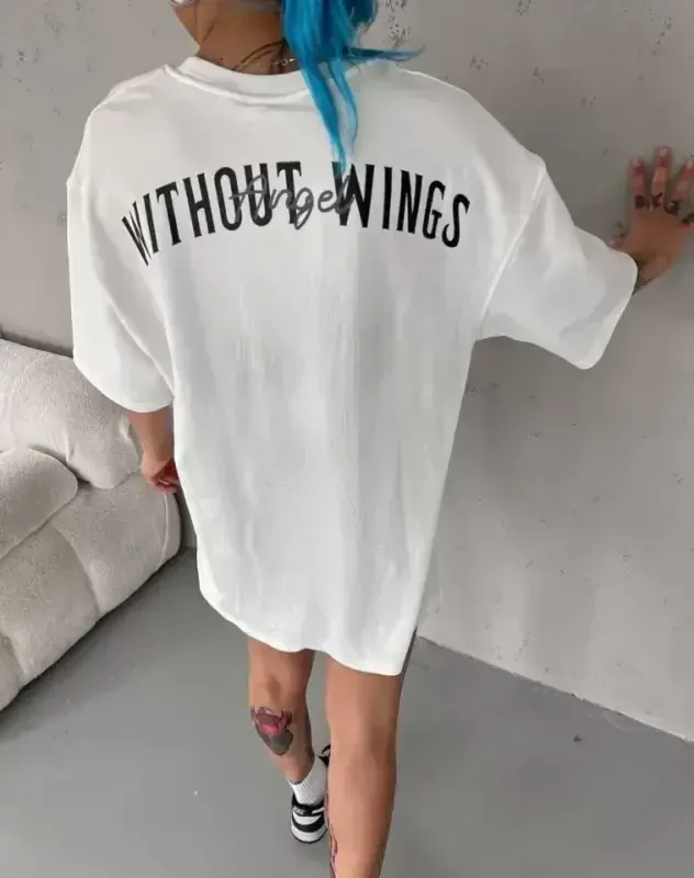 Unisex Crew Neck Printed Oversize T-Shirt - White - 4