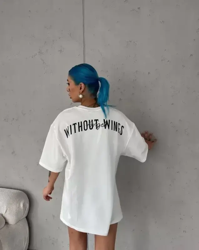 Unisex Crew Neck Printed Oversize T-Shirt - White - 3