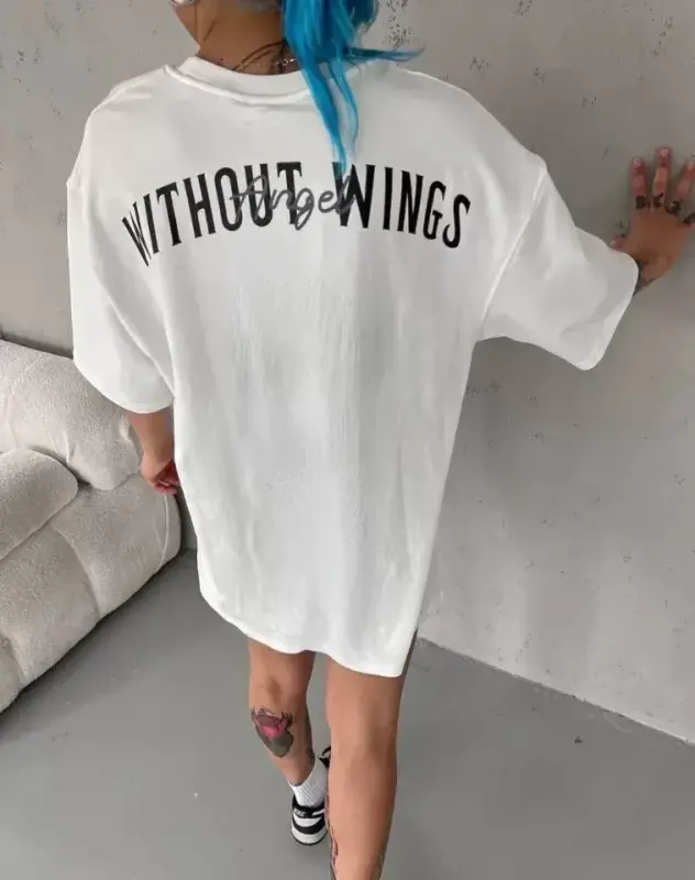 Unisex Crew Neck Printed Oversize T-Shirt - White - 4