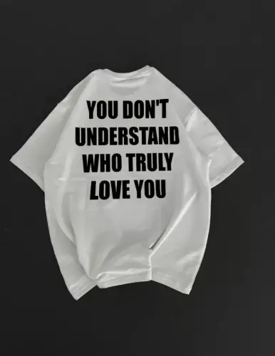 Unisex Crew Neck Printed Oversize T-Shirt - White - BÜYÜKBEDENIZ (1)
