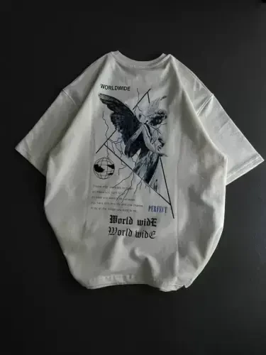 Unisex Crew Neck Printed Oversize T-Shirt - White - BÜYÜKBEDENIZ (1)