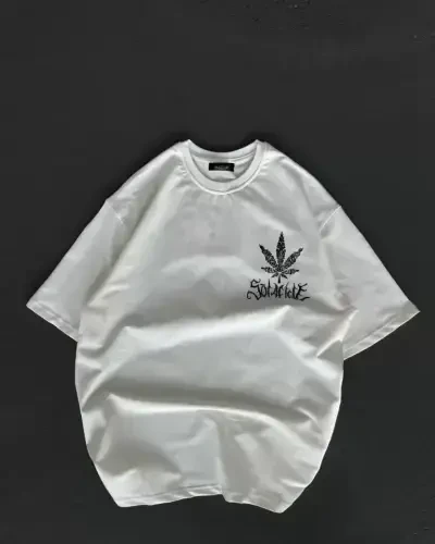 Unisex Crew Neck Printed Oversize T-Shirt - White - 1