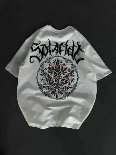 Unisex Crew Neck Printed Oversize T-Shirt - White - 2