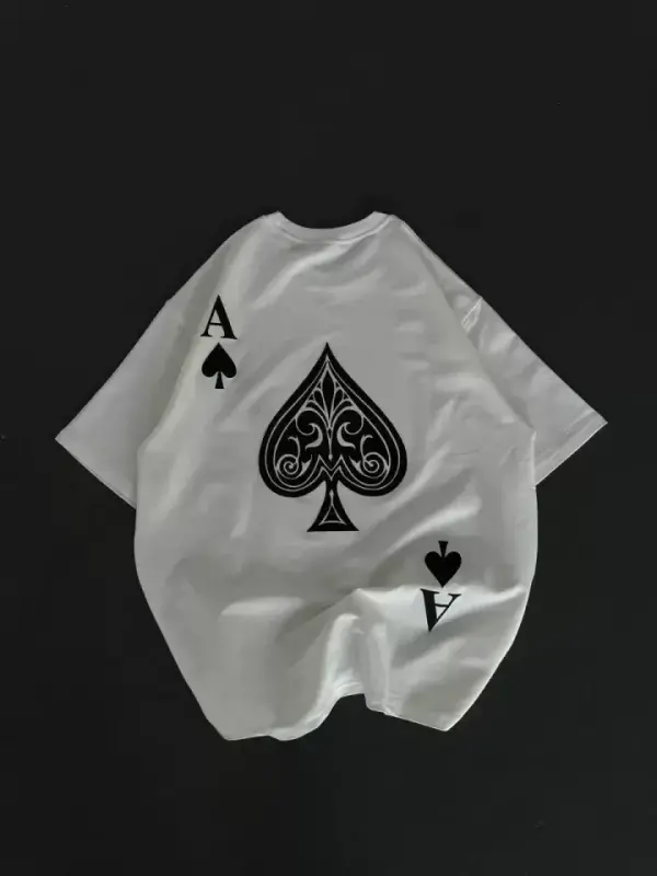 Unisex Crew Neck Printed Oversize T-Shirt - White - 2