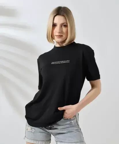 Unisex Crew Neck Printed Slim Fit T-Shirt - Black - BÜYÜKBEDENIZ (1)