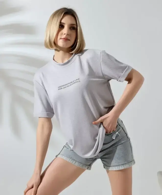 Unisex Crew Neck Printed Slim Fit T-Shirt - Dyed Grey - 3