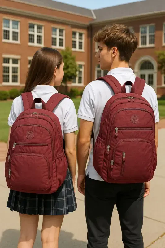 Unisex Crinkle Waterproof Fabric Large Multi-Pocket School and Travel Backpack Cty-lbn-101-burgundy - 1