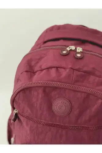 Unisex Crinkle Waterproof Fabric Large Multi-Pocket School and Travel Backpack Cty-lbn-101-burgundy - 4