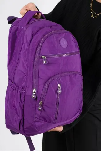 Unisex Crinkle Waterproof Fabric Large Multi-Pocket School and Travel Backpack Cty-lbn-101-Purple - CITYCENTERFASHION (1)