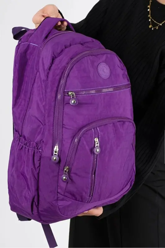 Unisex Crinkle Waterproof Fabric Large Multi-Pocket School and Travel Backpack Cty-lbn-101-Purple - 2