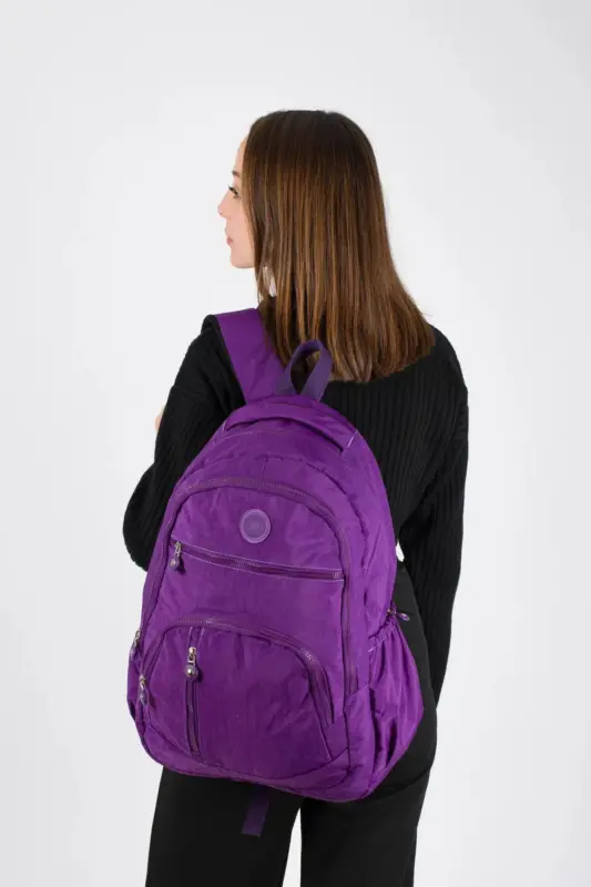 Unisex Crinkle Waterproof Fabric Large Multi-Pocket School and Travel Backpack Cty-lbn-101-Purple - 4