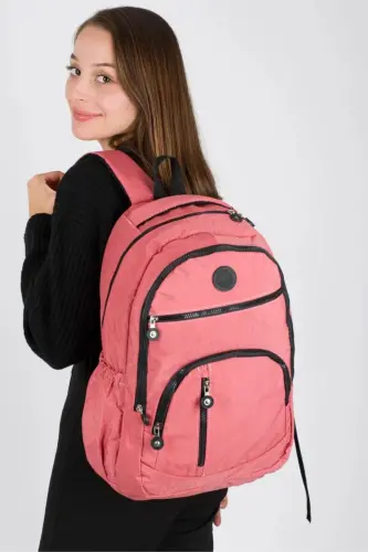 Unisex Crinkle Waterproof Fabric Large Multi-Pocket School and Travel Backpack Cty-lbn-101-Salmon - 1